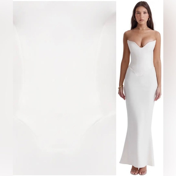 HOUSE OF CB Tamara Strapless Stretch Satin Gown in IVORY in PLUS CUP SMALL NWT! - Picture 5 of 9